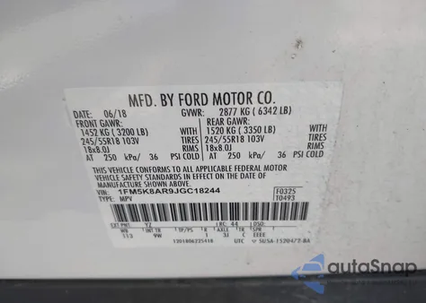 2018 Ford Police Interceptor from USA, damaged, VIN 1FM5K8AR9JGC18244